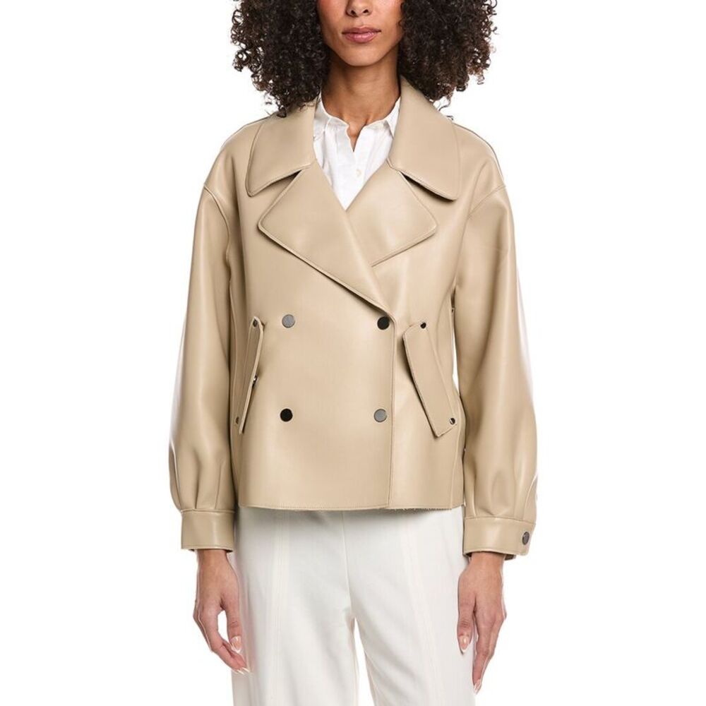 Kenneth Cole Womens Snap Front Short Trench Coat, Brown